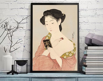 橋口五葉による日本のアートプリント「夏の着物を着た若い女性」、木