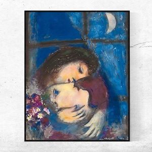 Deux Tetes a La Fenetre-Marc Chagall,Home office decor,NY Exhibition Print,canvas Wall Art poster,Custom sizes available