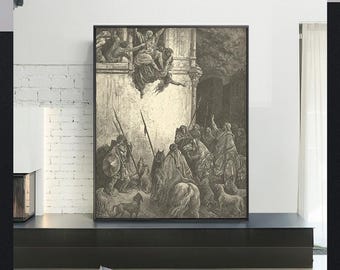 THE DEATH of JEZEBEL-Gustave Doré,Antique Wall Art,Vintage Religious Giclee Art Print,Bible Verse Art,Custom sizes available
