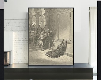 TOD VON ATHALIAH-Gustave Doré, Antike Wandkunst, Vintage religiöse Giclee Kunstdruck, Bibel-Verskunst, kundenspezifische Größen vorhanden
