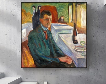 エドヴァルド・ムンクの版画：ワインを持つ自画像、象徴主義芸術