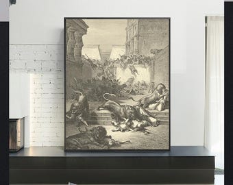 THE STRANGE NATIONS Slain By The Lions Of Samaria-Gustave Doré,Vintage Religious Giclee Art Print,Bible Verse Art,Custom sizes available
