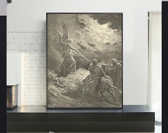 EL ÁNGEL APARECIENDO a Balaam - Gustave Doré, Arte mural antiguo, Impresión giclée religiosa vintage, Arte con versículos bíblicos, Tamaños personalizados disponibles