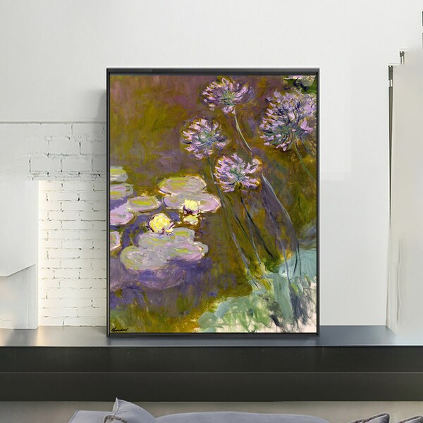 Water Lilies and Agapanthus-Claude Monet,Home office decor,Realism,Impressionism,canvas Wall Art poster Gift Ideas,Custom sizes available