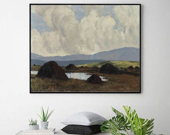Piles de gazon, 1934-40-Paul henry, décor de bureau,réalisme,art post-impressionniste,affiche d’art mural sur toile,paysage irlandais,tailles personnalisées disponibles