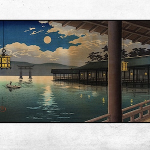 Summer Moon at Miyajima-Tsuchiya Koitsu,Vintage Japan Poster,Japanese fine art print,Ukiyoe Art,Woodblock prints,Custom size available