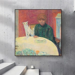 Femme avec chat-Pierre Bonnard,Décor de bureau à domicile,Affiche d’art,Art sur toile,Affiche d’art de décoration murale,Impression Giclée,Tailles personnalisées disponibles