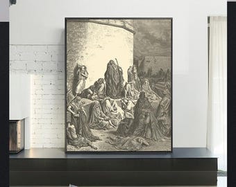 THE PEOPLE MOURNING Over The Ruins Of Jerusalem-Gustave Doré,Vintage Religious Giclee Art Print,Bible Verse Art,Custom sizes available