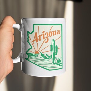 Arizona 11oz Coffee Mug | Retro Cactus & Desert Landscape Design | Gift For Arizona Lovers, Travelers Nature | Arizona Souvenir Mug