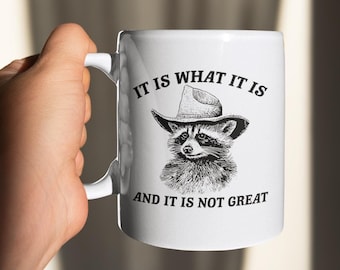 It Is What It Is and It Is Not Great 11oz Coffee Mug | Funny Raccoon Design | Quirky Gift for Animal Lovers & Sarcastic Humor Enthusiasts