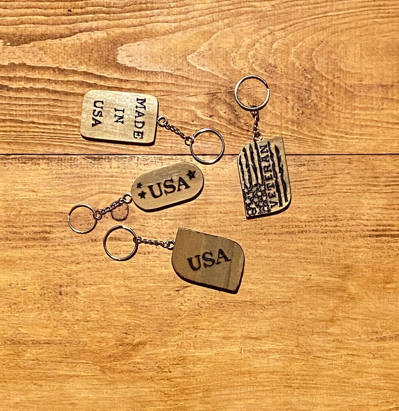 Handmade Wooden Keychains, Veteran Keychains, US Flag, Made in USA, USA