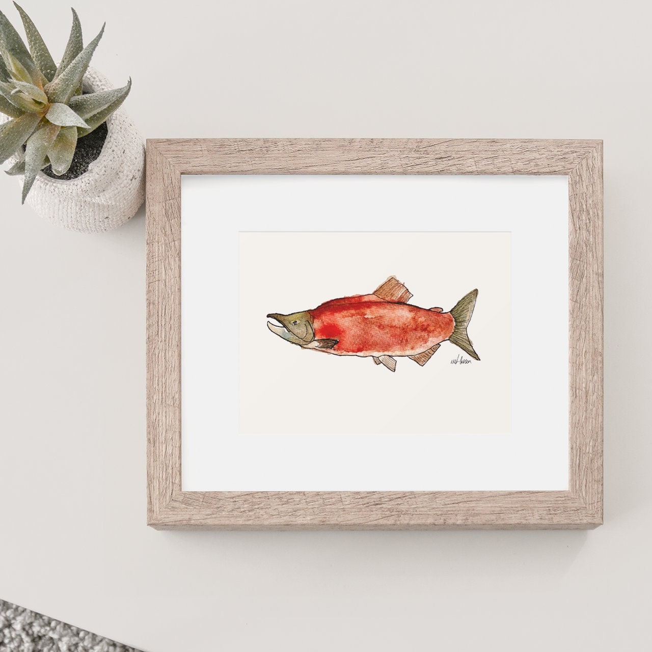 Watercolour Sockeye Salmon - Woodland Art Print - Minimalist - Wild ...