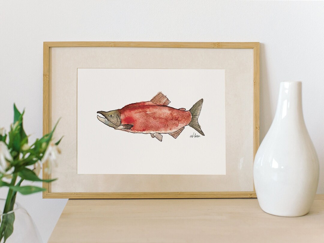 Watercolour Sockeye Salmon - Woodland Art Print - Minimalist - Wild ...
