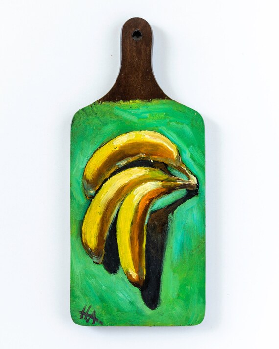 Stil Life Oryginal Oil Painting on Cutting Board. Bananas on Etsy