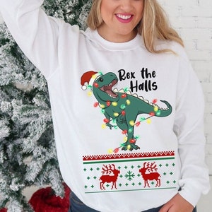T-Rex Ugly Christmas Sweatshirt: Rex the Halls Dinosaur