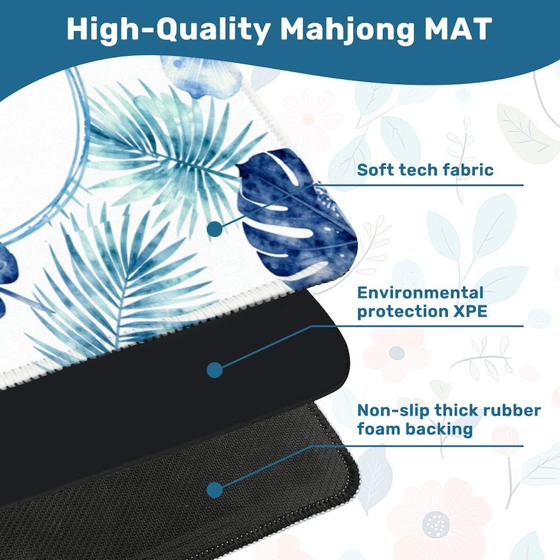 Coastal Mahjong Mat – Blue Palm Hibiscus Tabletop – Today It’s Mah House Game image 5
