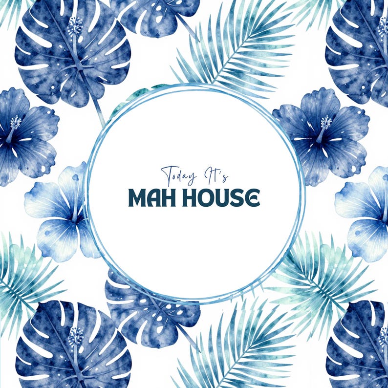 Coastal Mahjong Mat – Blue Palm Hibiscus Tabletop – Today It’s Mah House Game image 9