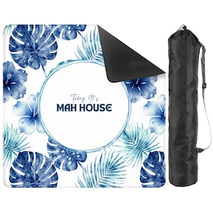 Coastal Mahjong Mat – Blue Palm Hibiscus Tabletop – Today It’s Mah House Game image 4