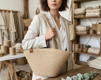 Handmade Jute Tote Bag, Large Beach Basket, Boho Market Shoulder Bag