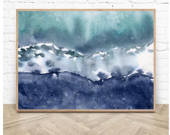 Iceland Painting Aerial Beach Black Sand Art Large PRINT Reynisfjara Beach Icelandic Coast Wall Art