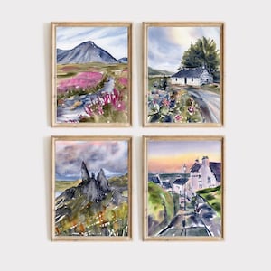 Scotland Painting Scottish Landscape Waretcolor Large PRINT Scotland Fine Art Set of 4 Prints