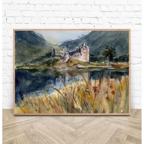 Castle Painting Kilchurn Castle Print Scottish Landscape Fine Art Large Print Scottish Loch Artwork Scotland Painting Print Watercolor