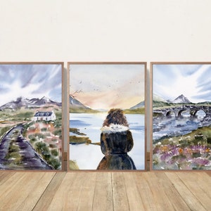 Scotland Painting Isle of Skye Fine Art Large PRINT Outlander Watercolor Set of 3 Prints