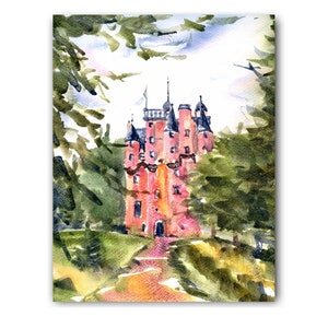 Scottish Castle Art Large Print Craigievar Castle Print Scotland Watercolor Painting