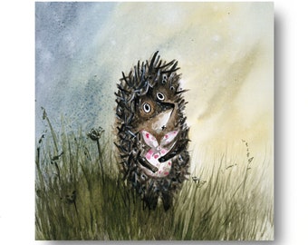 Hedgehog in the Fog Art Print Hedgehog Watercolor Painting Yozhik v Tumane Art