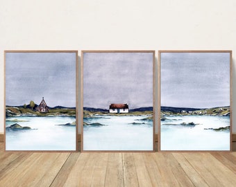 Scottish Landscape Lake Scotland Minimalist Art Large PRINT Wall Art Bothy Loch Watercolor Set of 3 Prints