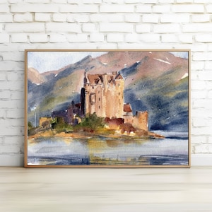 Scottish Castle Art Large Print Eilean Donnain Castle Print Watercolor Painting