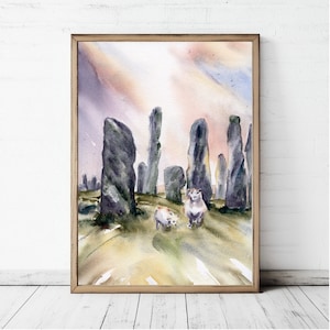 Scotland Painting Callanish Art Large PRINT Callanish Standing Stones Scottish Landscape Watercolor