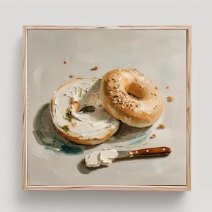 Bagel Painting Bagel with Cream Cheese Painting Print From an Original Impasto Oil Painting