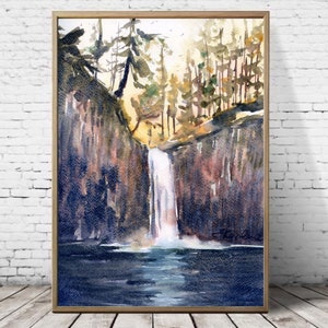 Oregon Art Large Print Oregon Waterfall Abiqua Falls Painting Watercolor