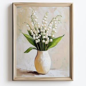 Lily of the Valley Painting White Flowers in Vase Print From an Original Impasto Oil Painting