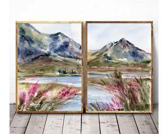 Glencoe Gift Scotland Art Large Print Scottish Landscape Highlands Print Painting Watercolor Set of 2 Prints