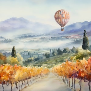 Napa Valley Art Vineyard Landscape Painting California Fine Art Large Print America Travel Watercolor Horizontal Poster