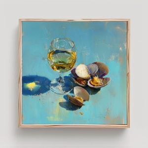 Clams and White Wine Art Seafood Print From an Original Impasto Oil Painting
