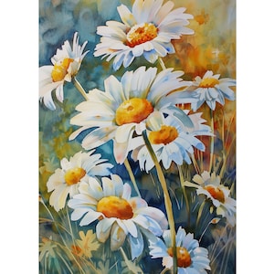 Daisy Art Field Daisies Painting Print Floral Wall Art Wildflower Watercolor Poster