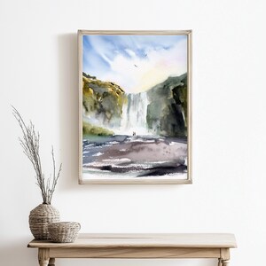 Skogafoss Iceland Watercolor Print Icelandic Waterfall Painting image 3