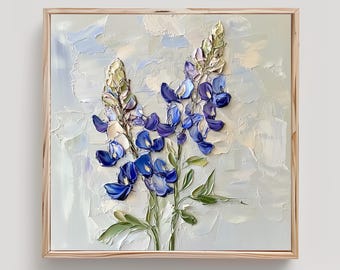 Texas Bluebonnet Art Blue Flower Painting Print From an Original Impasto Oil Painting