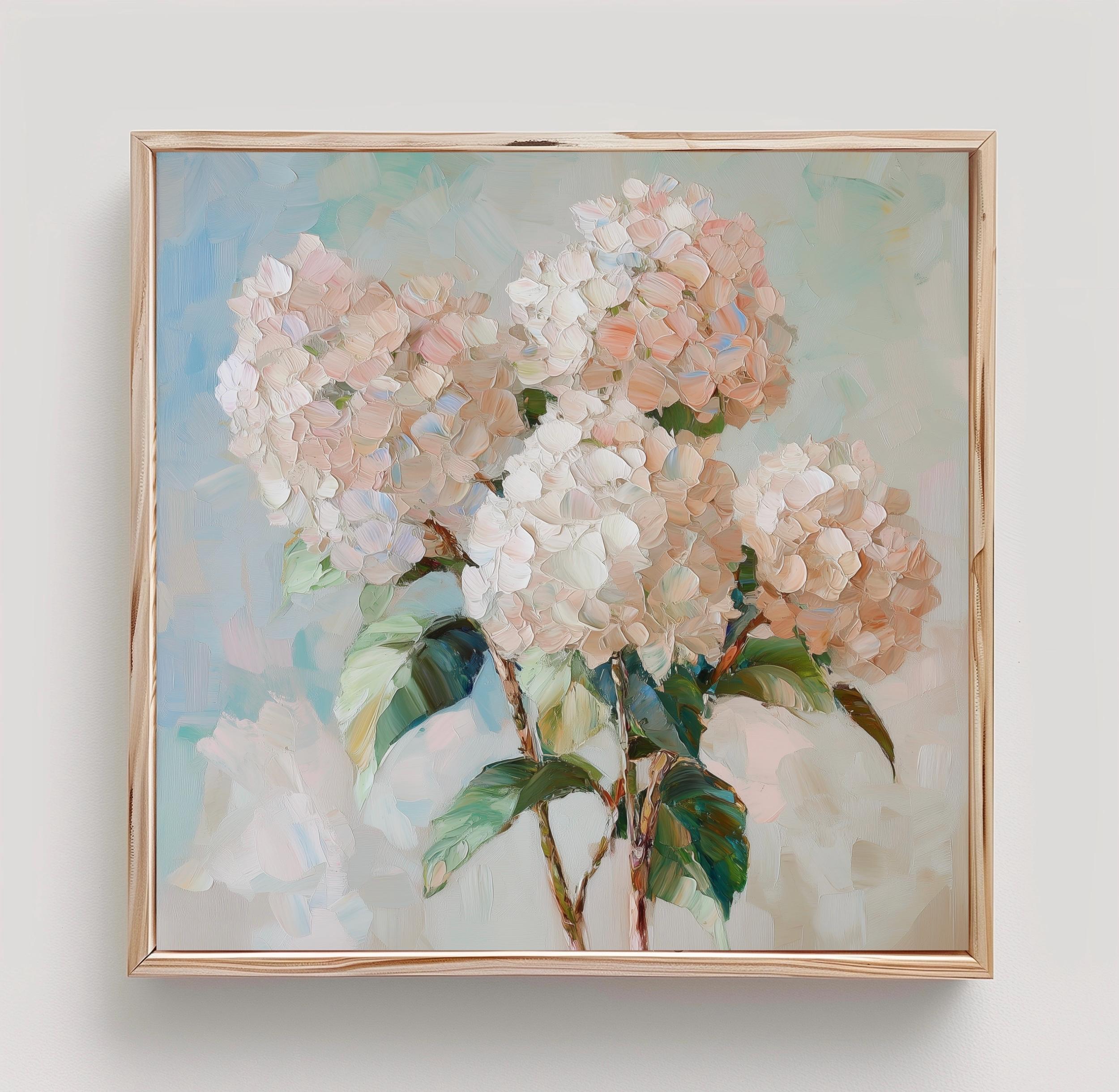 油絵 絵画 【Hydrangea】 Gossamer Petals – Original Hydrangea Oil Painting in Soft