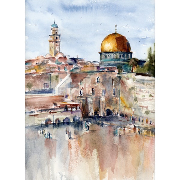 Jerusalem Painting Dome of the Rock Art Print Travel Fine Art Print From Original Watercolor