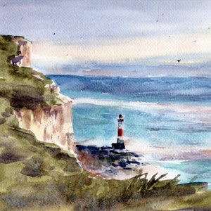 Lighthouse Painting Beachy Head Art PRINT Seven Sisters Cliffs Wall Art Sussex England Cost Print