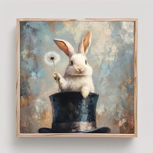Bunny with Dandelion Painting Rabbit Spring Bunny Print From an Original Impasto Oil Painting
