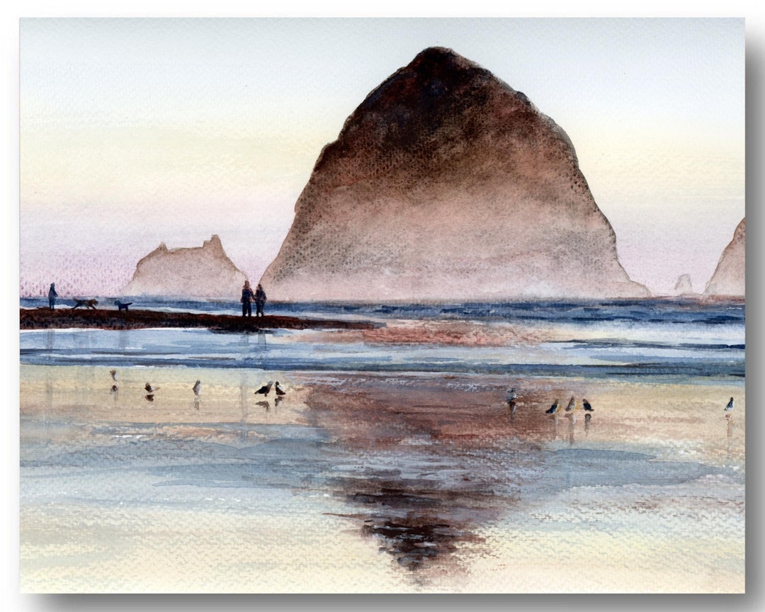 Cannon Beach Painting Large Watercolor Fine Art Print Oregon Coast