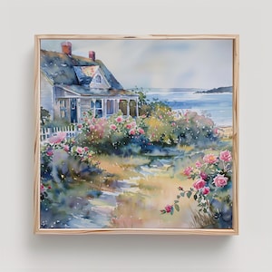 Cape Cod Painting Rose Covered Cottage Art New England Coastal Watercolor Painting Print