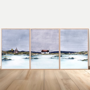 Scottish Landscape Lake Scotland Minimalist Art Large PRINT Wall Art Bothy Loch Watercolor Set of 3 Prints