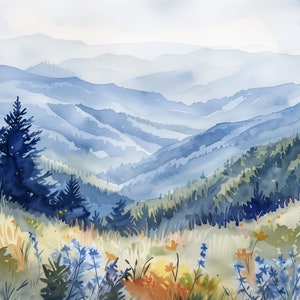 Blue Ridge Mountains Painting Blue Ridge Parkway Large Art Print Appalachian Highlands North Wildflowers Landscape Wall Art