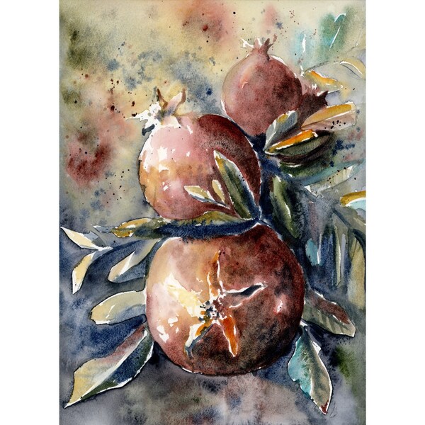 Pomegranate Painting Pomegranate Tree Branch Art Print Watercolor